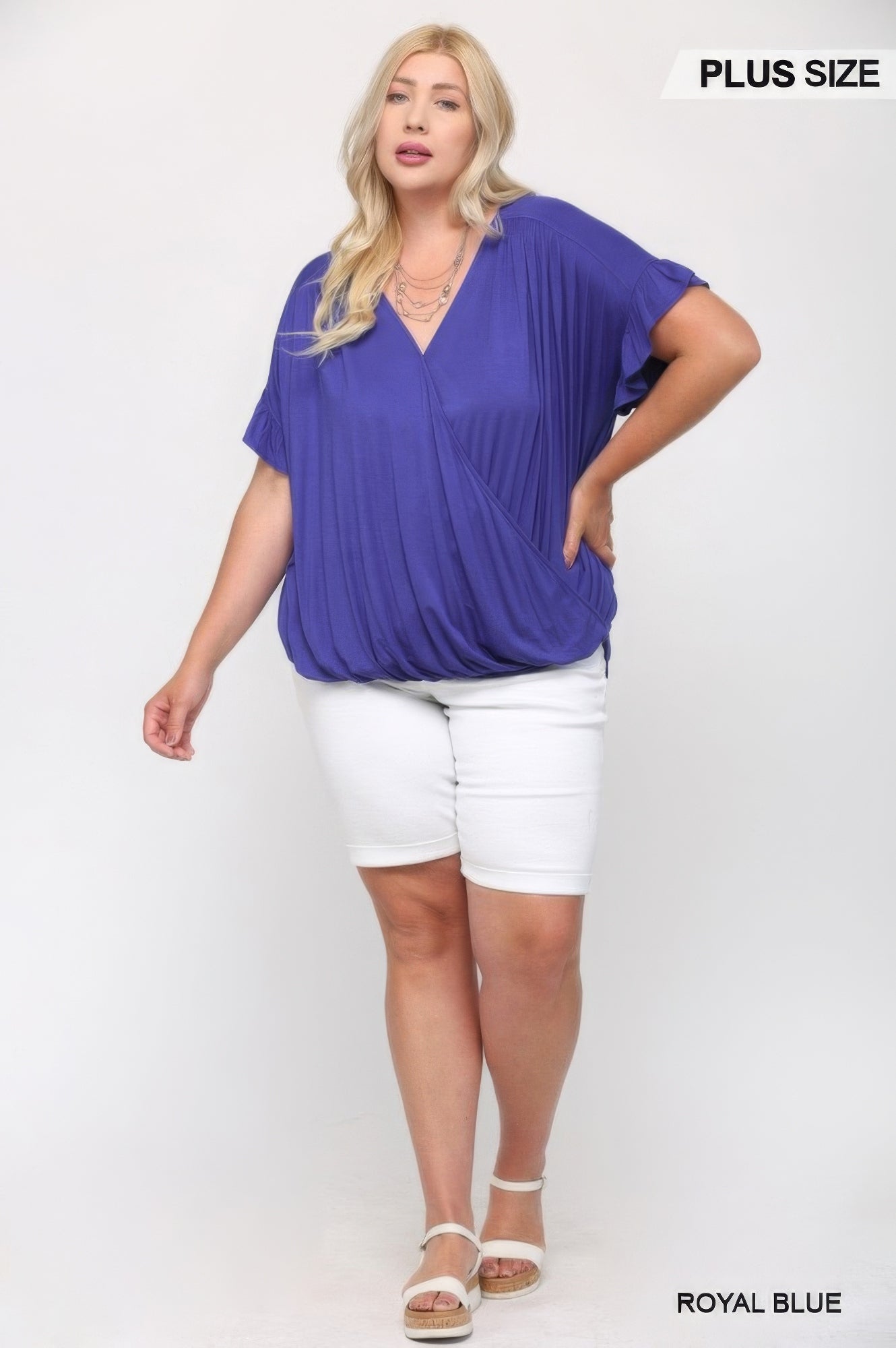 Royal Blue Surplice Top With Ruffle Sleeves Secondary image