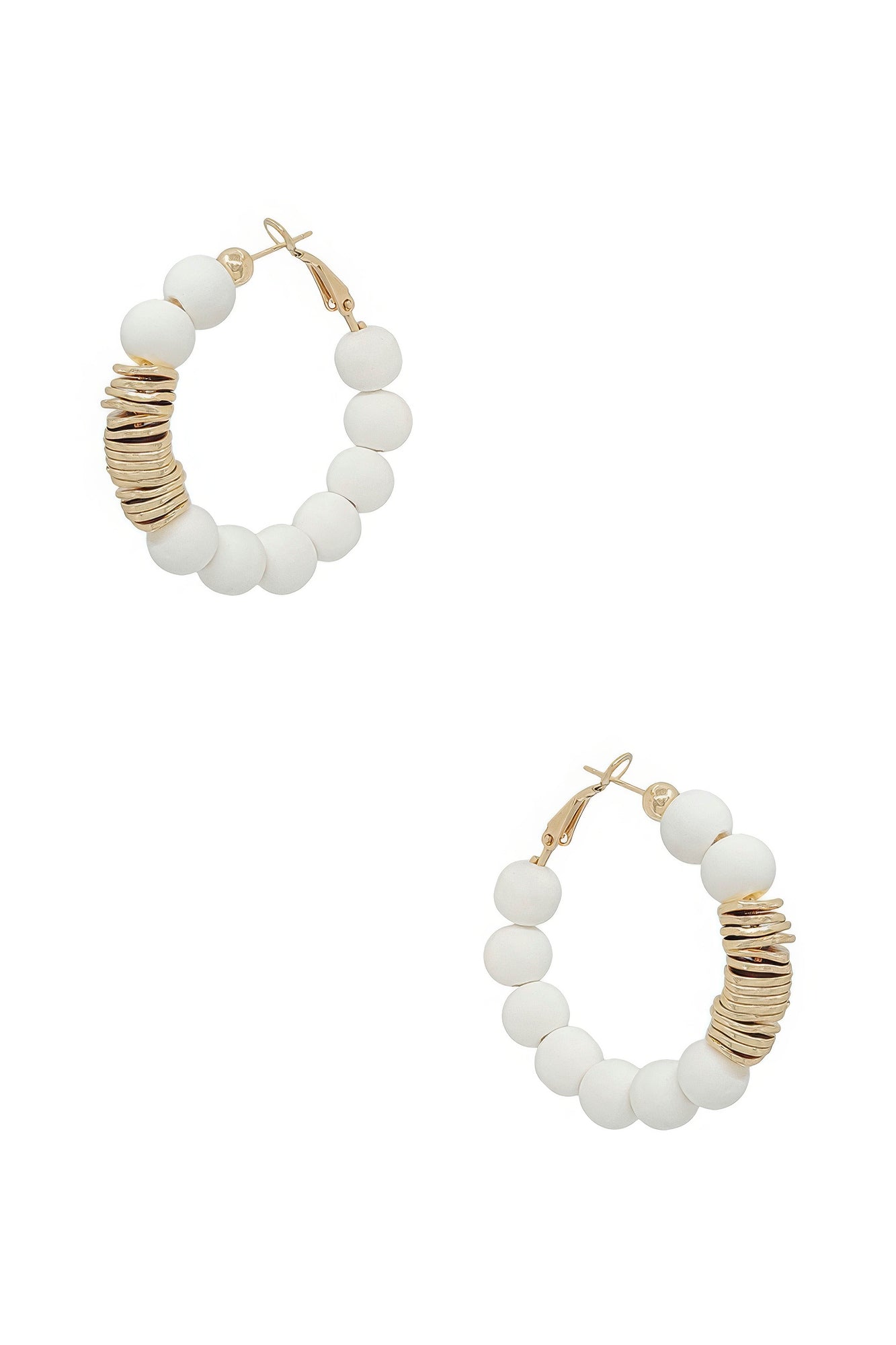 Beaded Hoop Earrings With Layered Metal Accent Secondary image