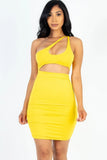 One Shoulder Cut-out Front Ruched Bodycon Mini Dress