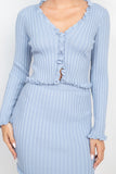 Ruffle Trim Buttoned Sweater Cardigan