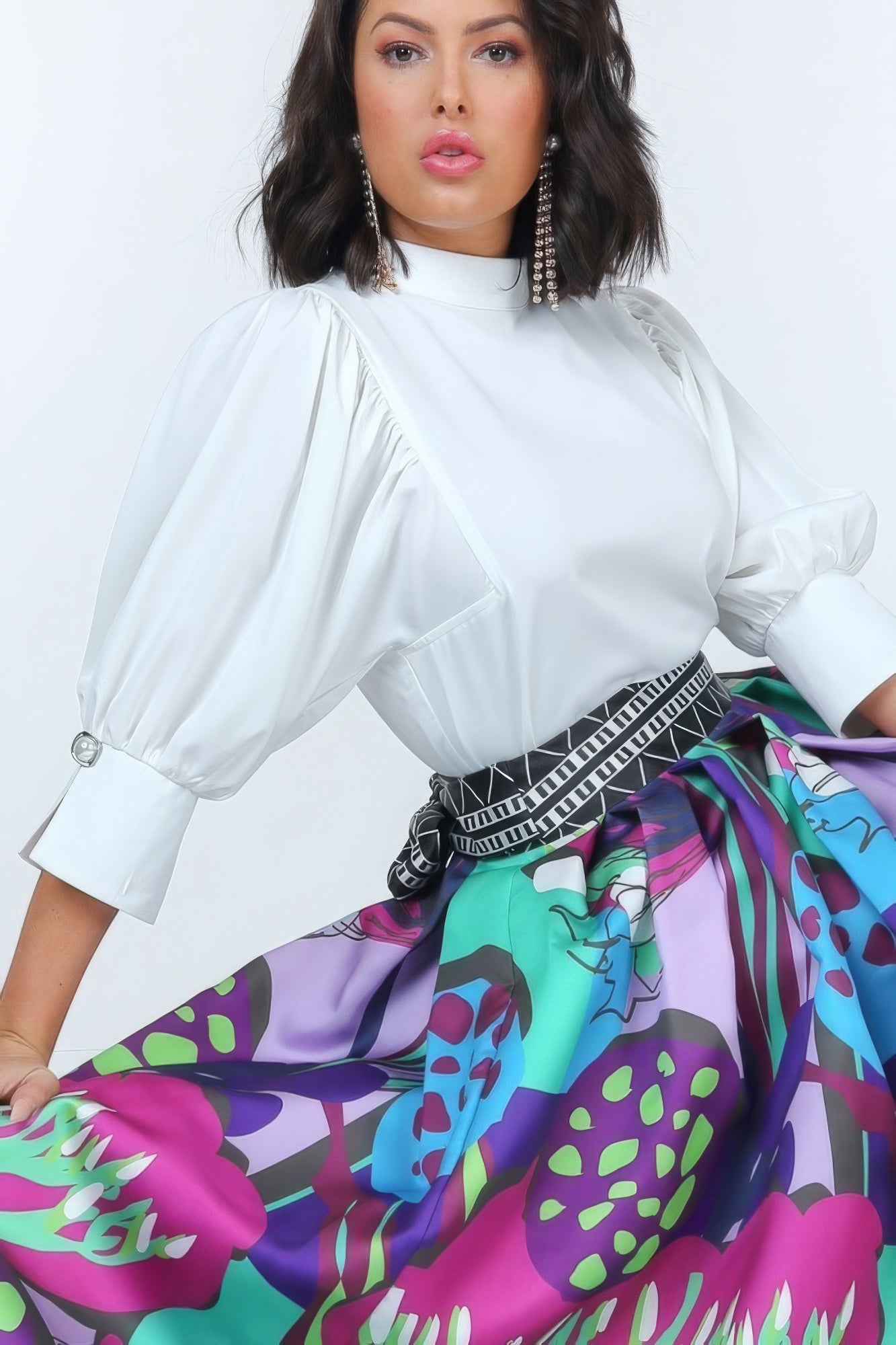Off White High-Neck Puff Sleeve Blouse Secondary image