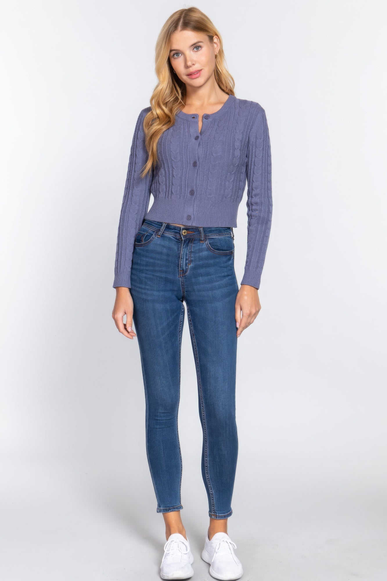 Gloomy Blue Cable Knit Button-Front Cardigan Secondary image
