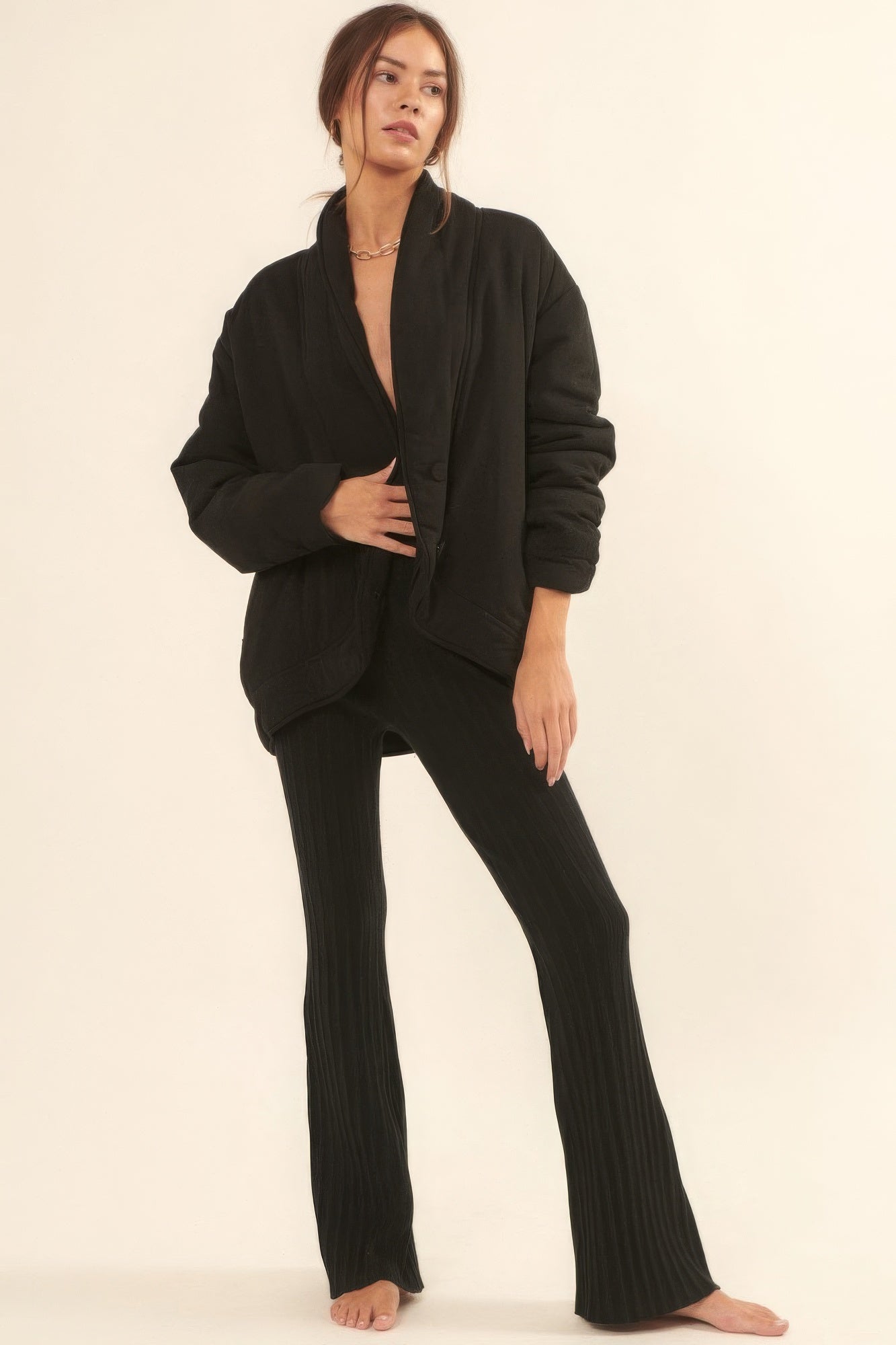 Black Rayon Shawl Collar Woven Jacket Secondary image