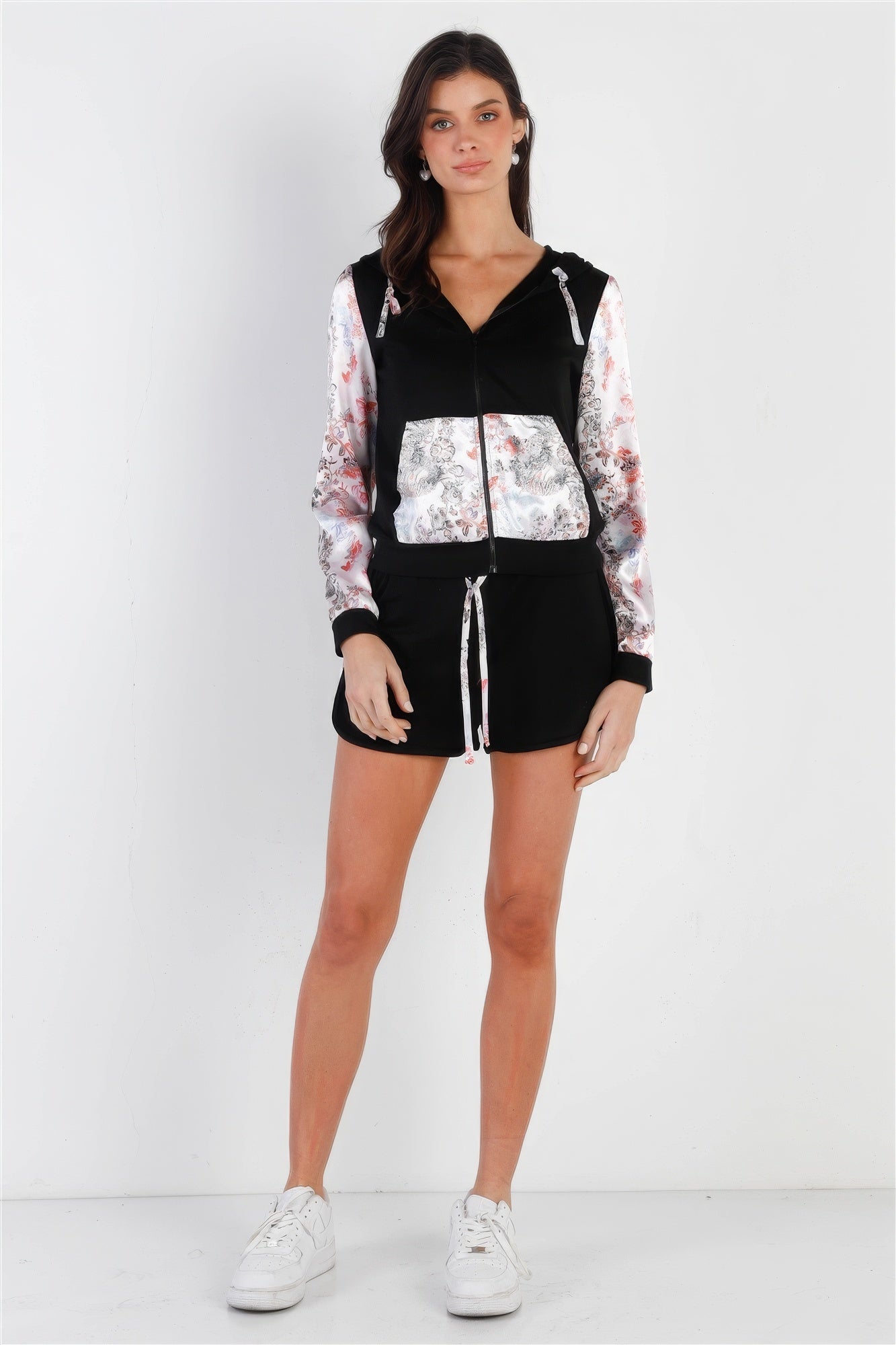 Floral Panel Hooded Top and Shorts Set Secondary image