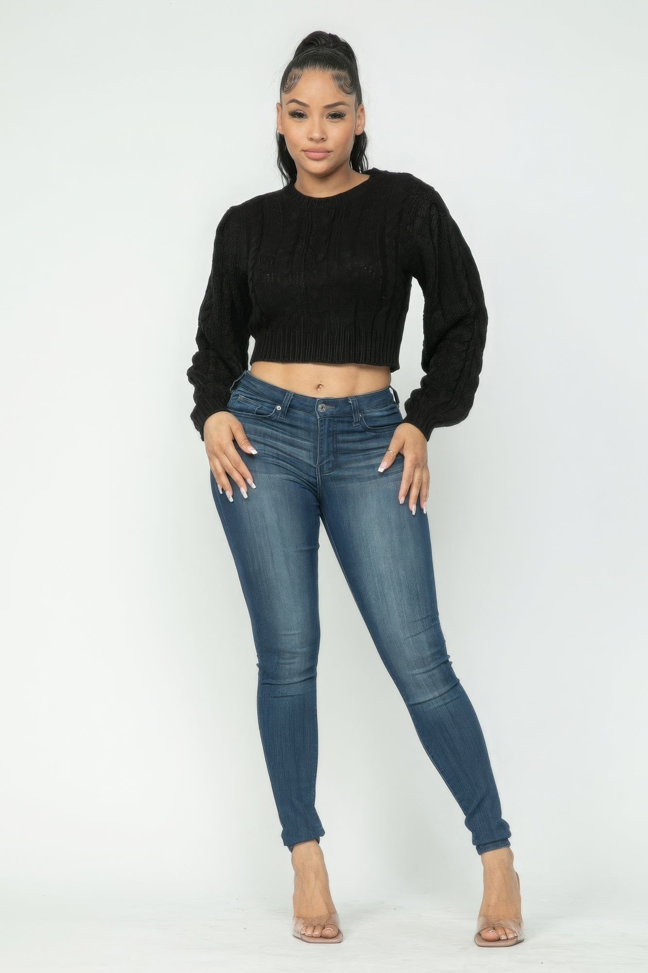 Black Textured Cropped Pullover Sweater Secondary image