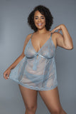 2 Pc Unlined Lace Cups Babydoll Sheer Mesh And Lace Front Panels Design