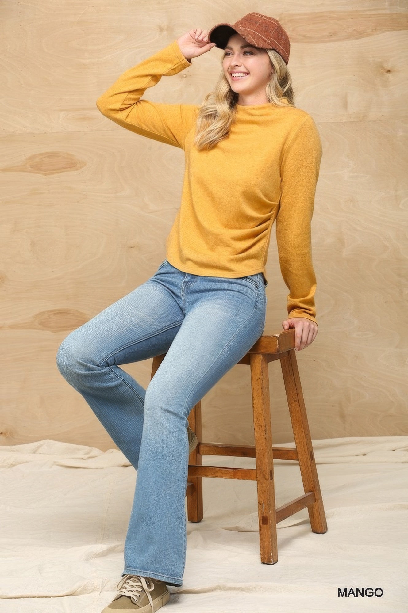 Mango Soft Knit Long-Sleeve Top With Side Ruched Detail Secondary image