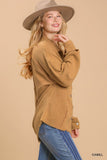 Mineral wash button down top with high low hem