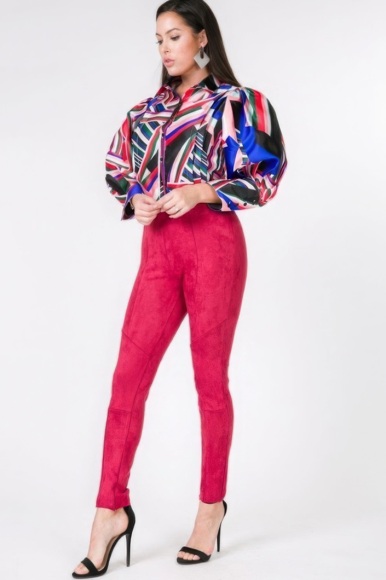 Deep Red Faux Suede Skinny Pants Secondary image