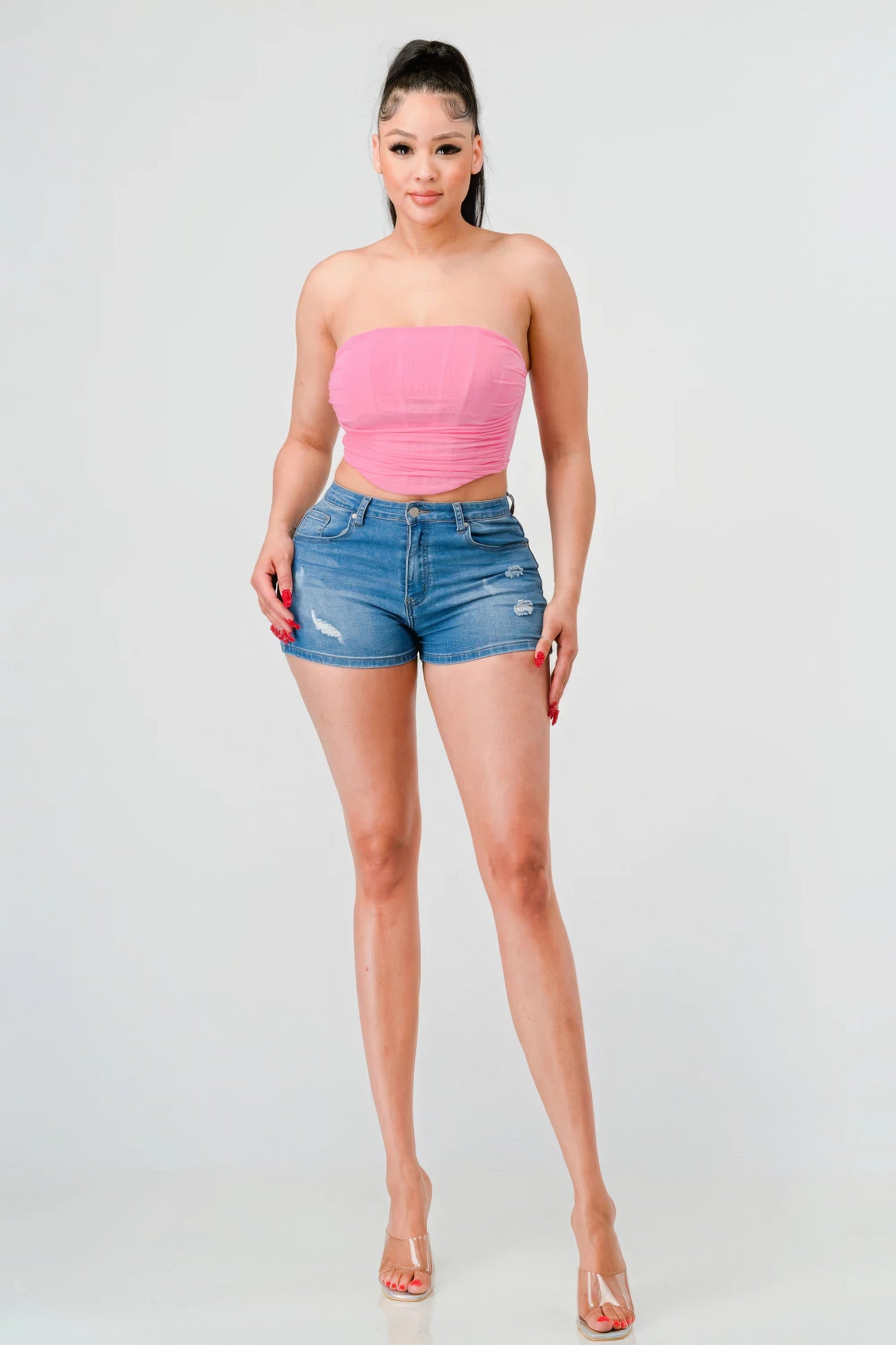 Pink Ruched Strapless Bustier Top Secondary image