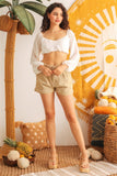 Ivory Puff Long Sleeve Smocked Back Crop Top