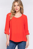 3/4 Roll Up Slv Pleated Blouse