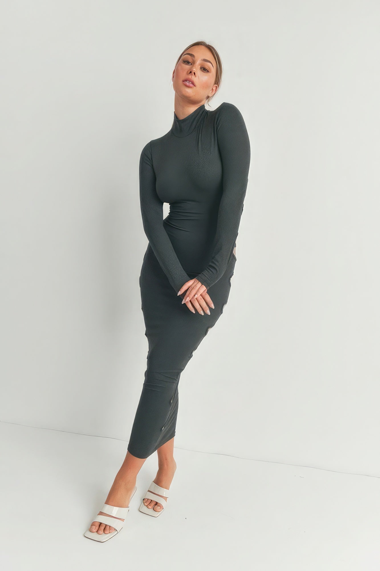 Heather Charcoal Midi Dress with Side Cutouts Secondary image