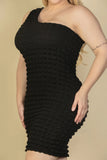 Plus Size Bubble Fabric One Shoulder Bodycon Mini Dress