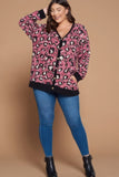 Plus Size Cozy Animal Mir Print With Brush Button Up Cardigan