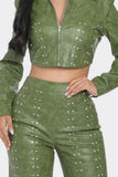 Faux Leather Set With Rhinestone Detail