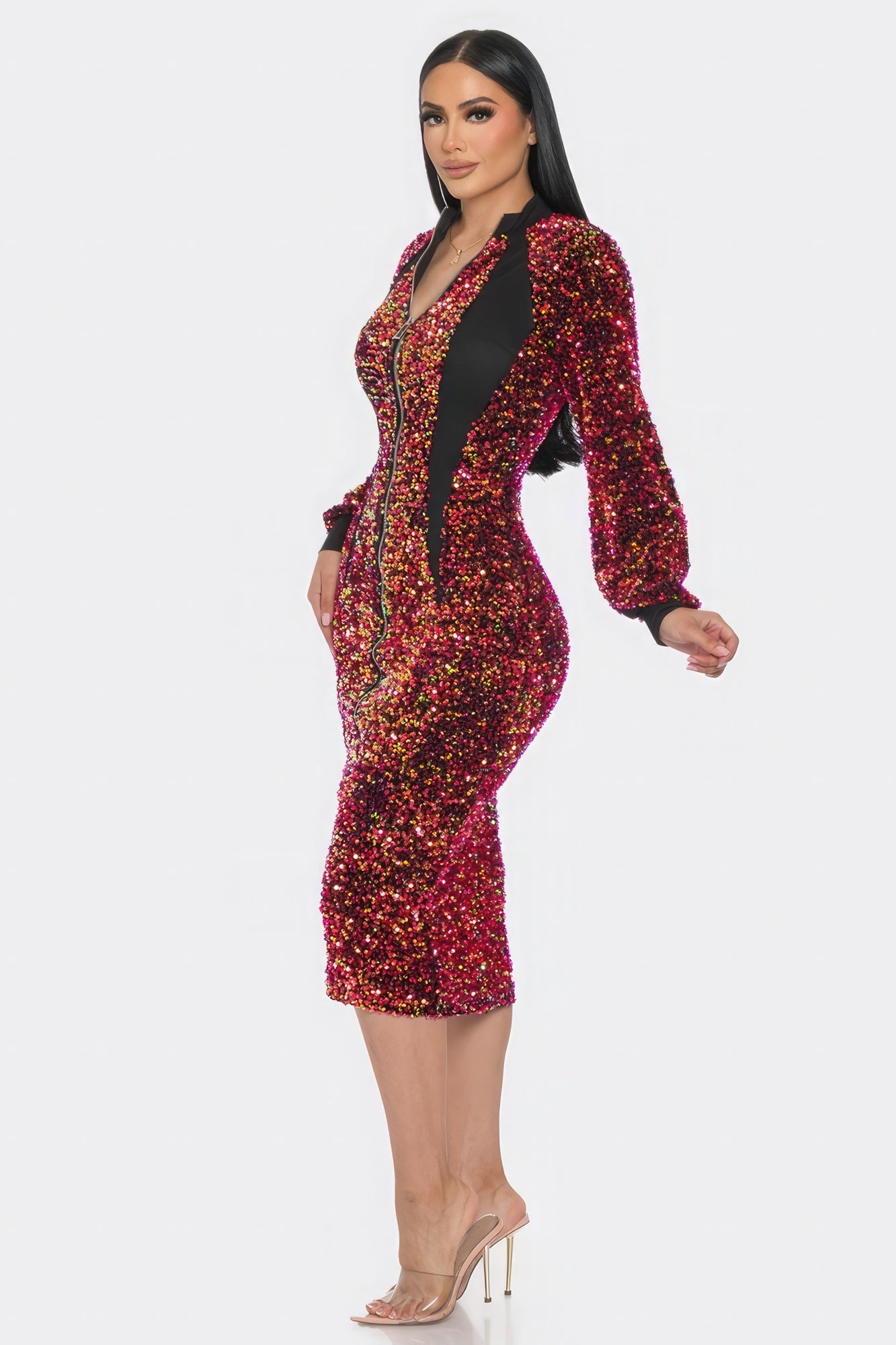 Sequin Contrast Zip-Front Mini Dress Secondary image