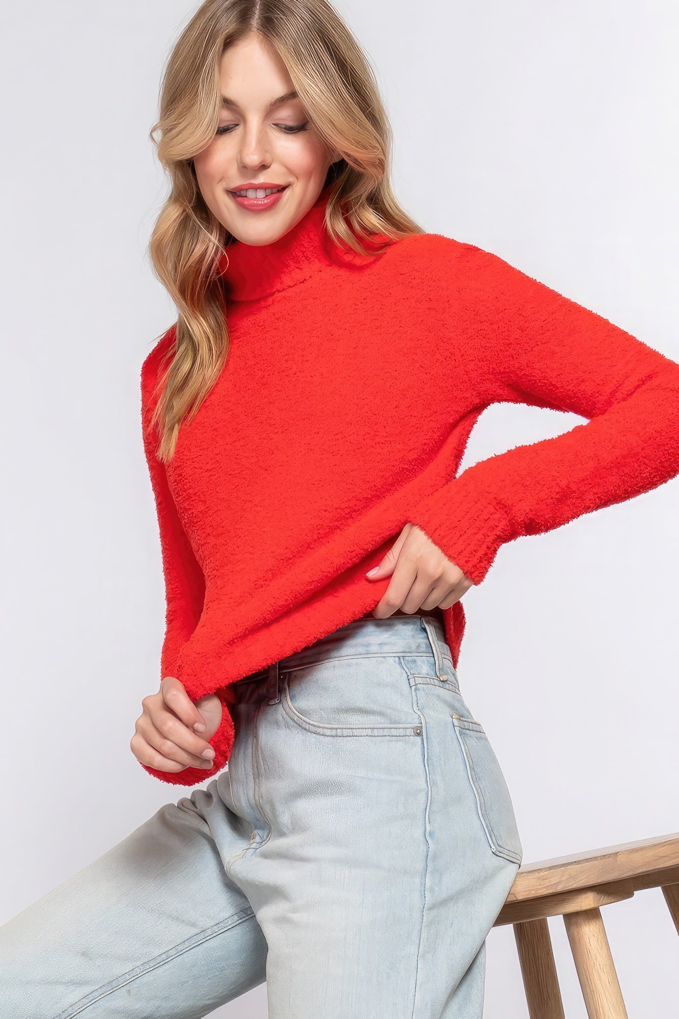Orange Fluffy Turtleneck Sweater Top Secondary image