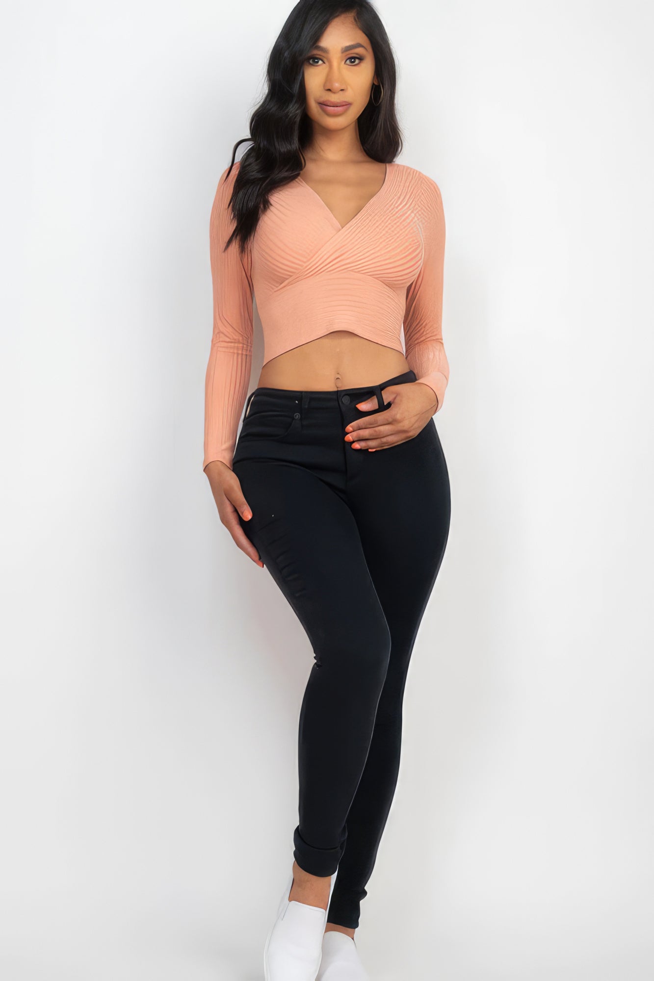 Ribbed Wrap V-Neck Top in Sun Baked Secondary image