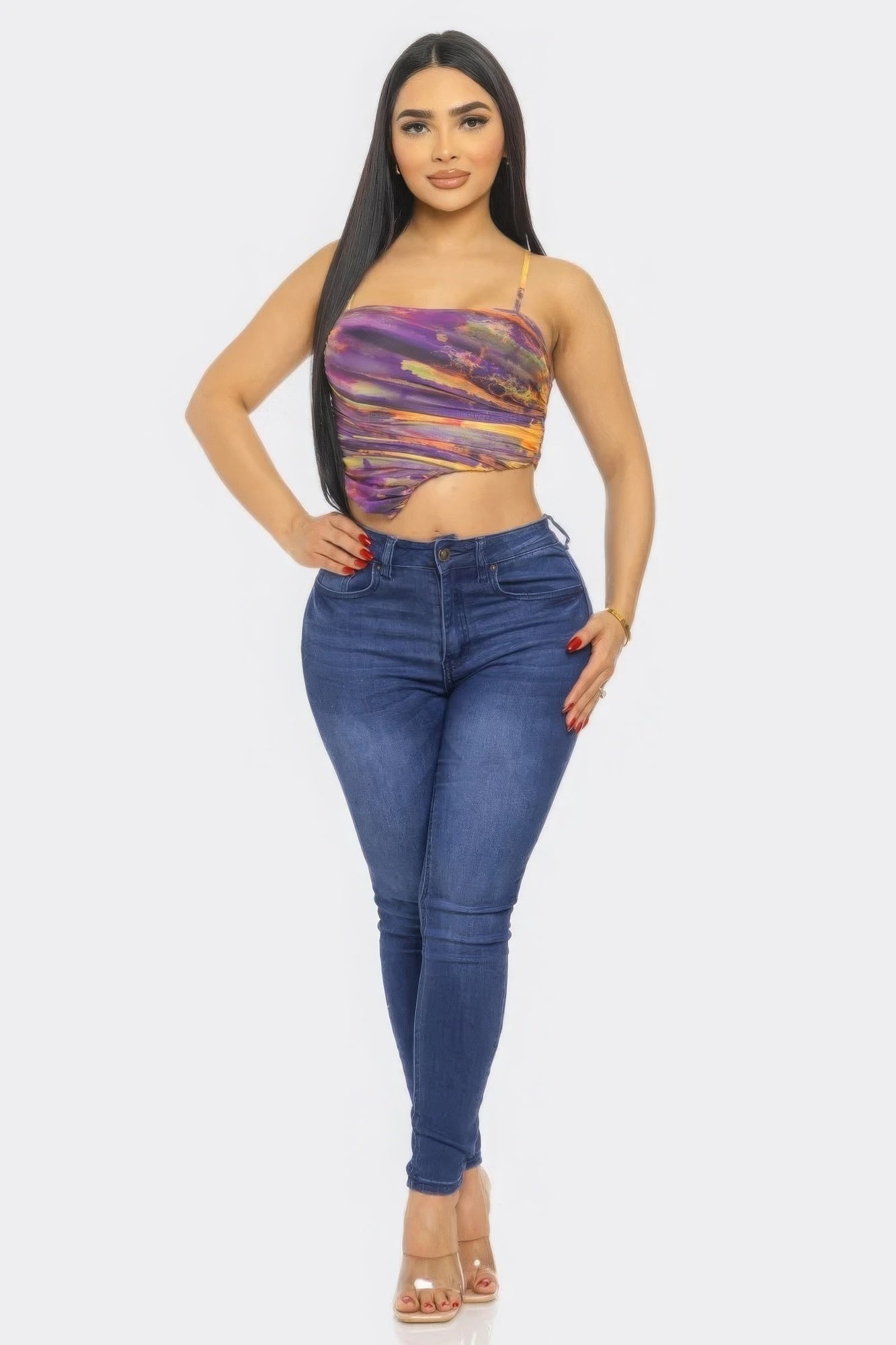 Multicolor Ruched Mesh Cami Top Secondary image