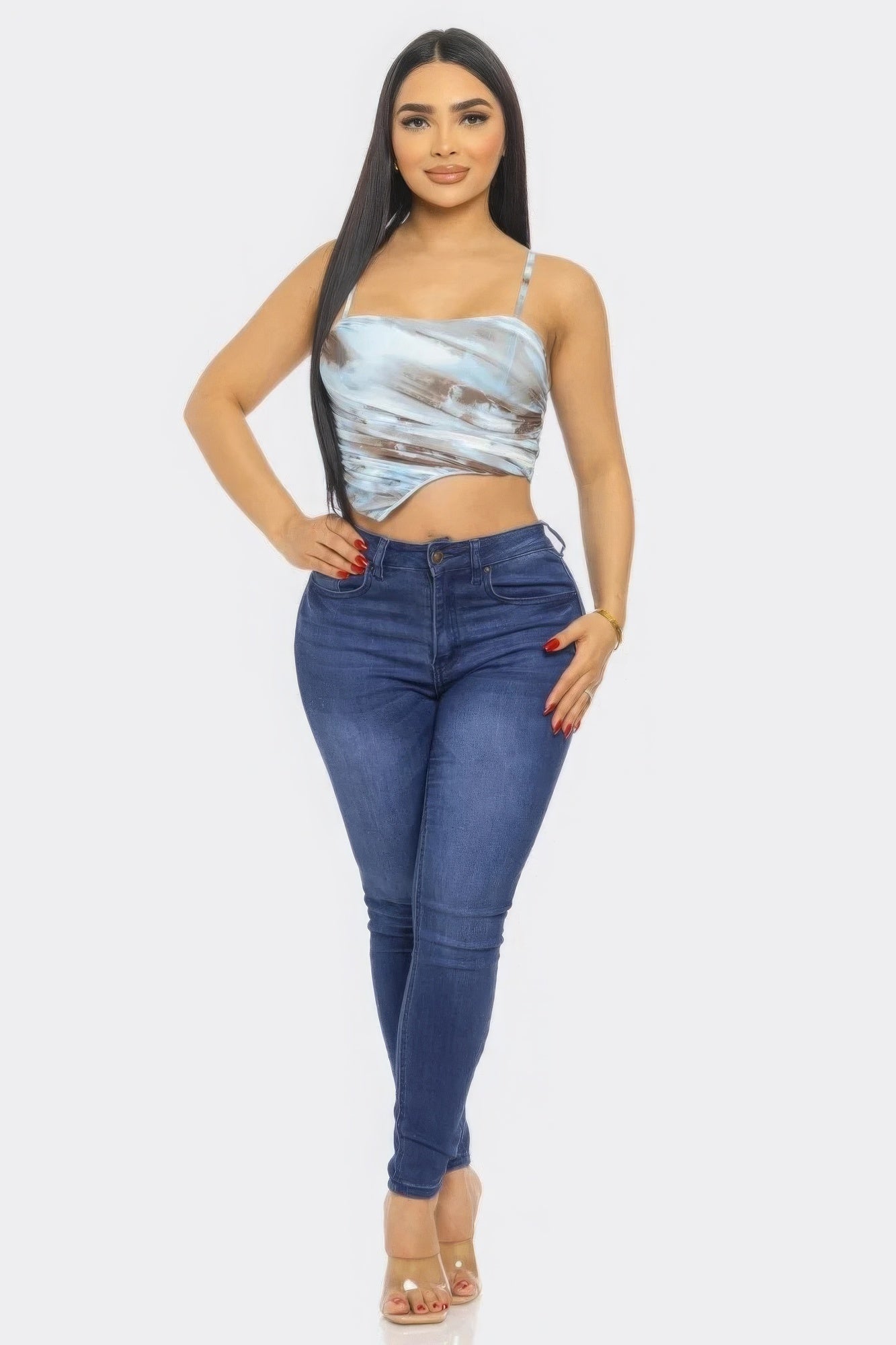 Blue Multi Ruched Printed Cami Top Secondary image