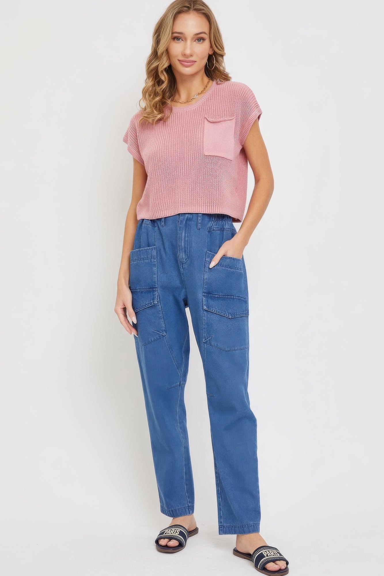 Denim Blue Cotton Cargo Jogger Pants Secondary image