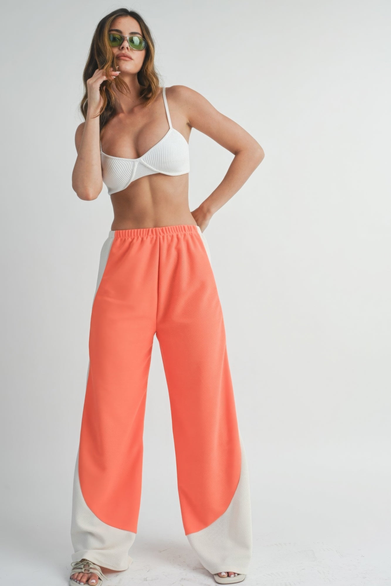 Burnt Coral and Nude Two-Tone Wide-Leg Pants Secondary image