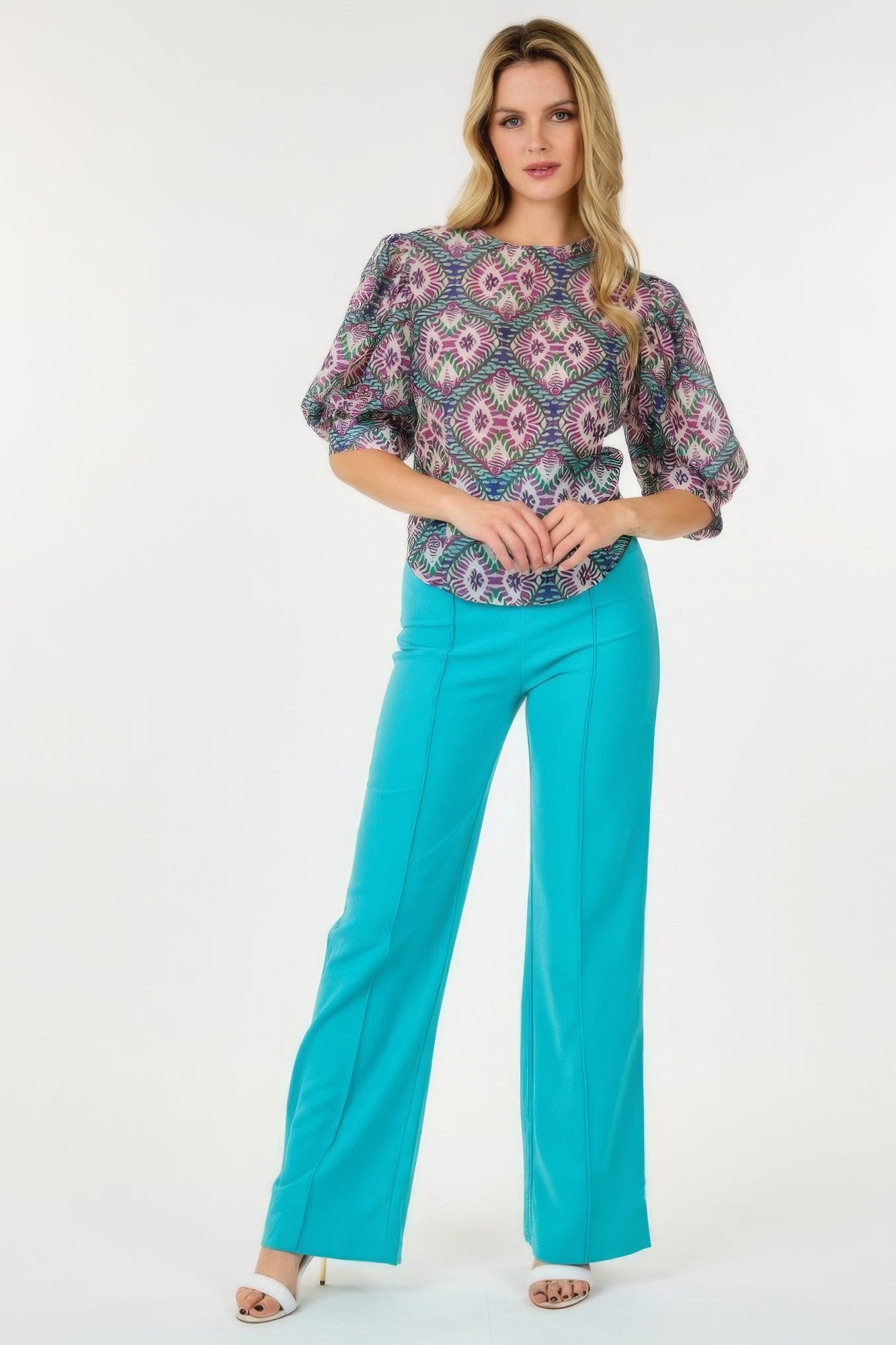 Fuchsia Multi-Print Puff Sleeve Top Secondary image