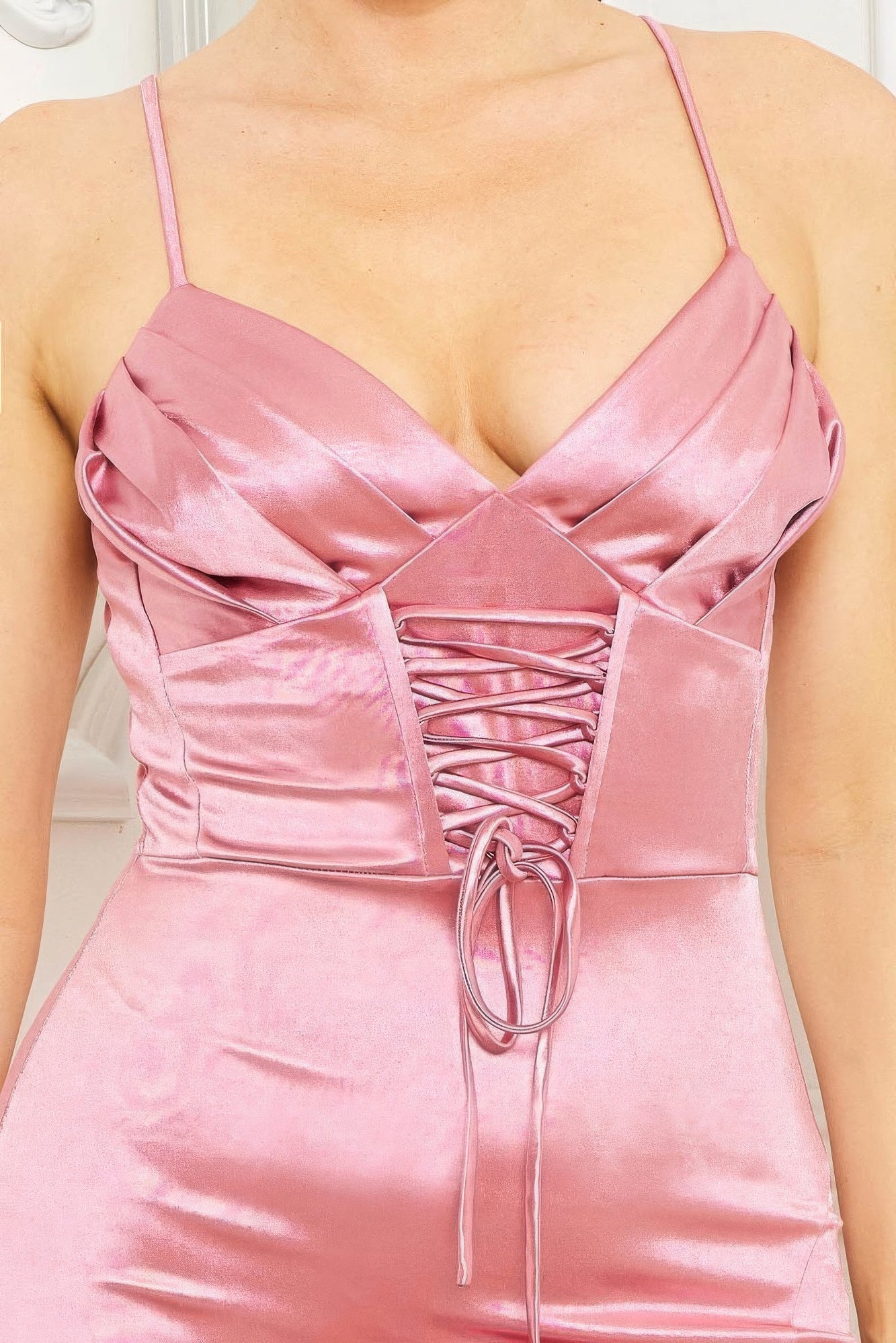 Deco Rose Satin Lace-Up Slit Maxi Dress Secondary image