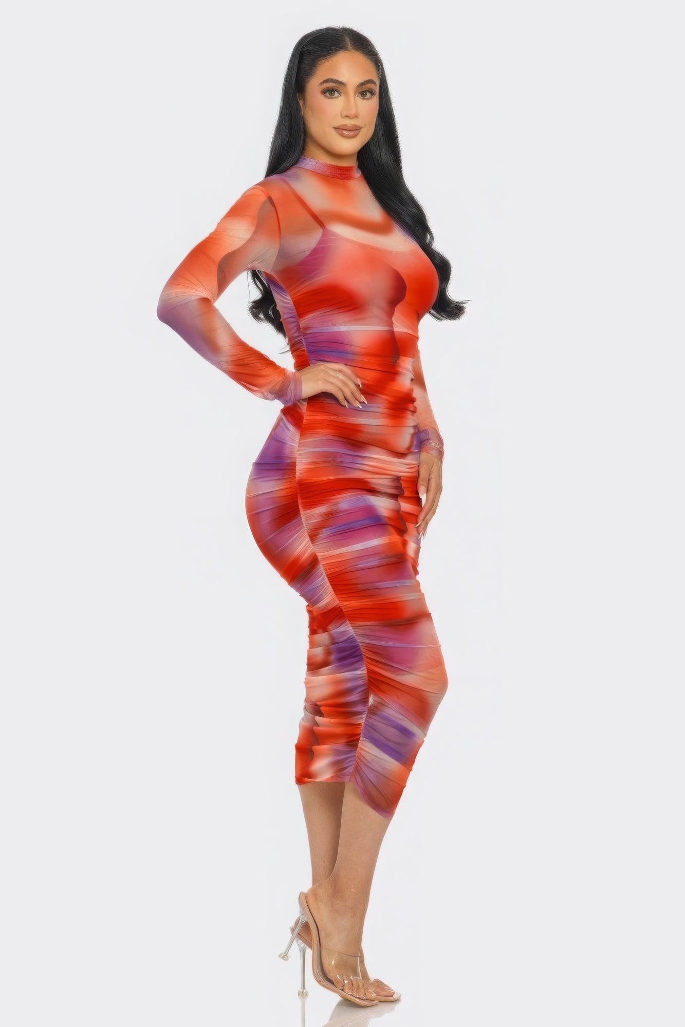 Tomato Purple Ruched Mesh Midi Dress Secondary image