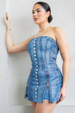 Denim Effect Corset Top & Bottom Set