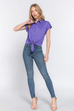 Short Slv Front Tie Stretch Ity  Top