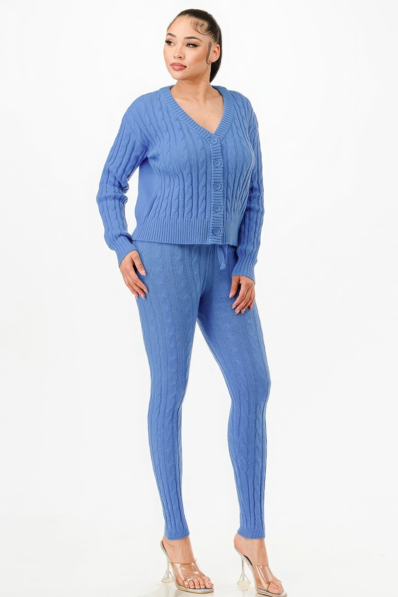 Sky Blue Cable-Knit Top and Pants Set Secondary image