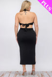 Plus Size Cut-out Halter Neck Double Back Tie Split Thigh Midi Dress