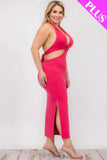 Plus Size Cut-out Halter Neck Double Back Tie Split Thigh Midi Dress