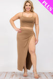 Plus Size Crop Cami & Split Thigh Maxi Skirt Set