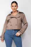 Notch Buckled Sleeve Crop Trench Coat