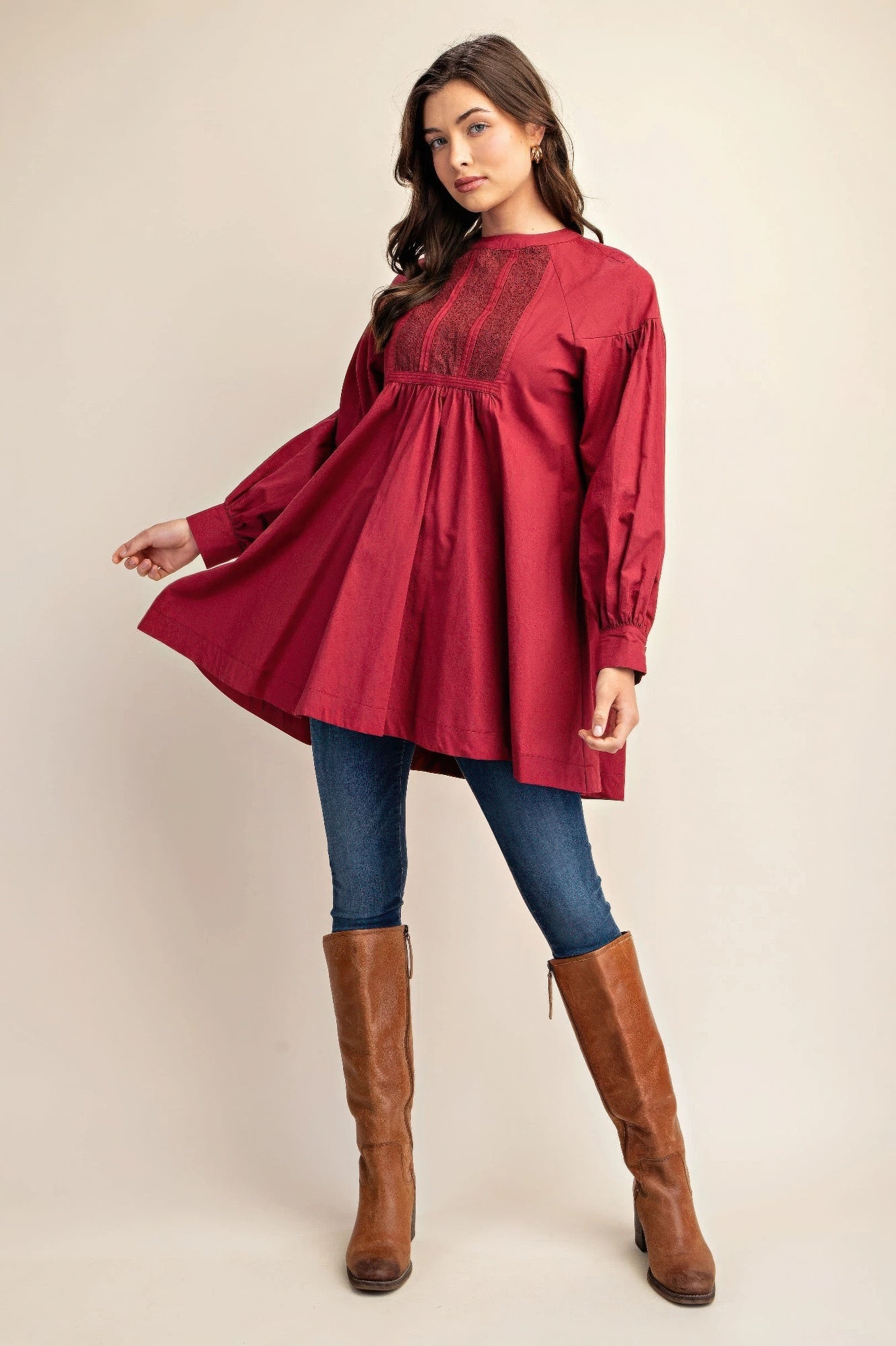Plum Lace-Panel Long Sleeve Mini Dress Secondary image
