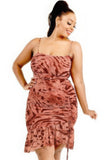 Plus wild animal print cami strap ruffle hem dress