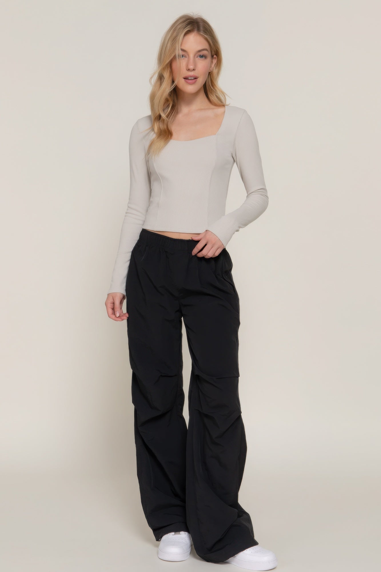 Silver Long-Sleeve Ribbed Knit Top Secondary image