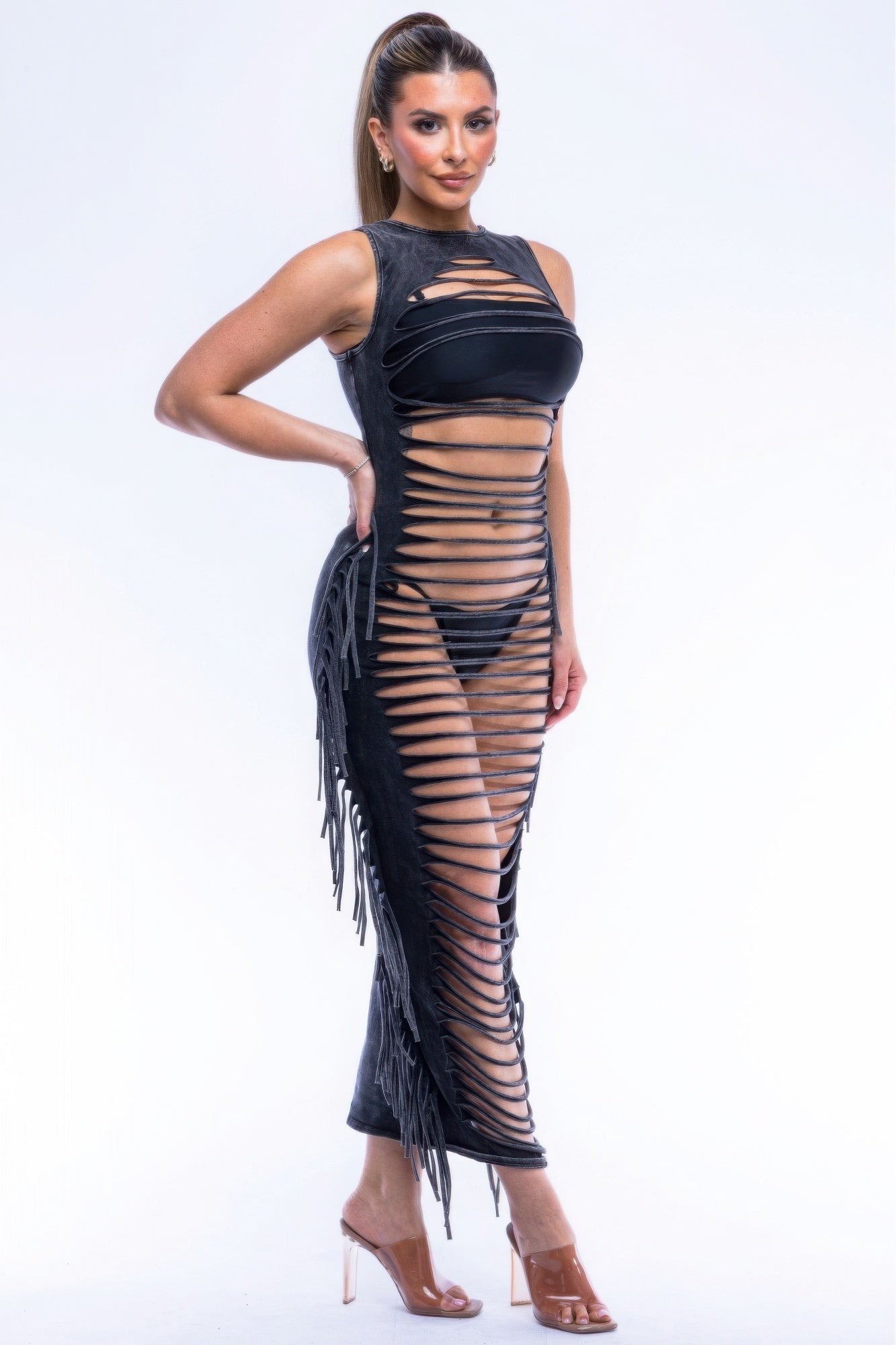 Black Fringe Cutout Dress Secondary image