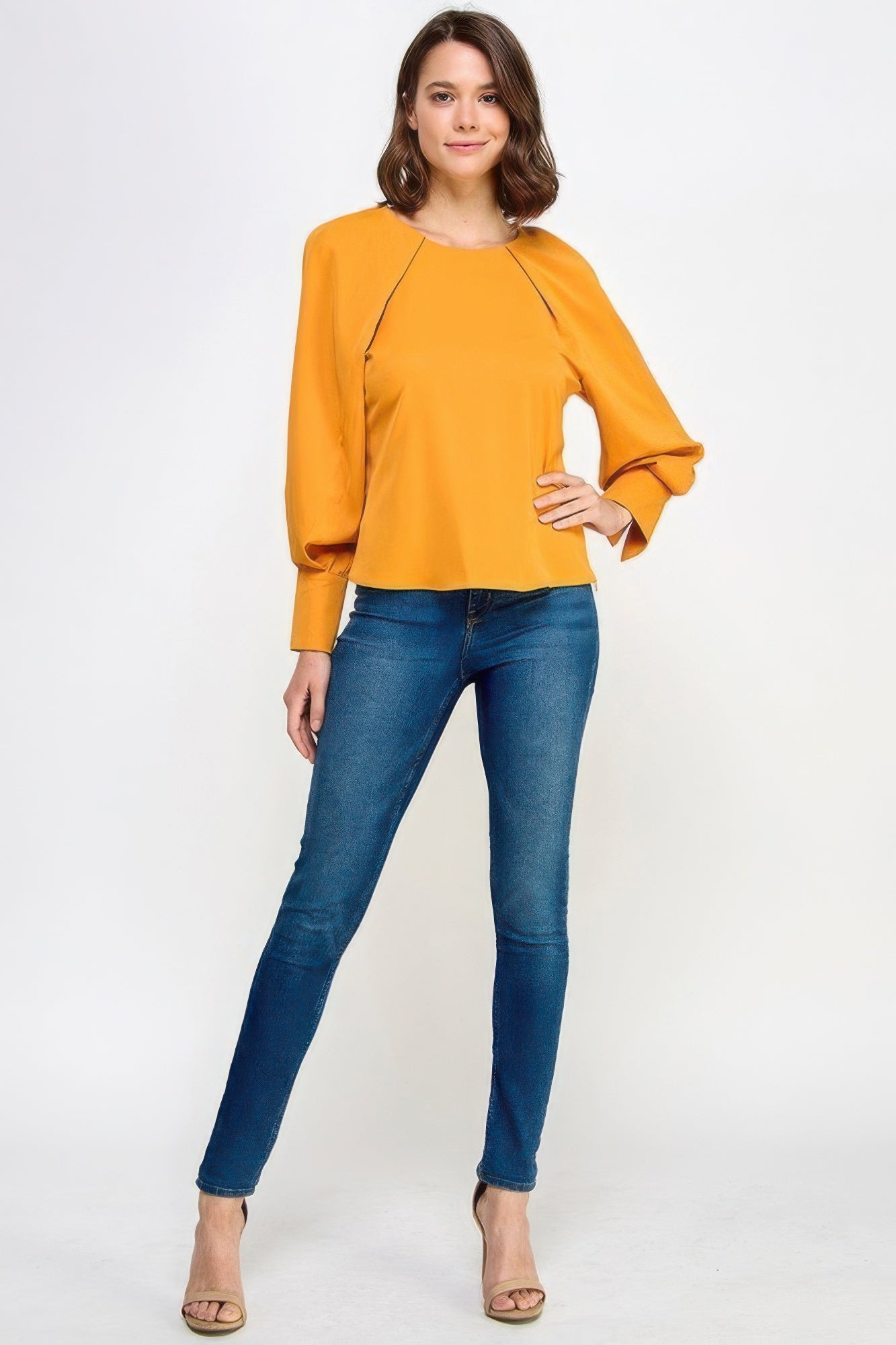 Mustard Raglan Sleeve Top With Back Tie Secondary image