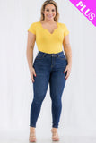 Plus Size Casual Split Neck Solid Short Sleeve Bodysuit