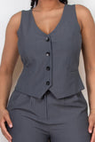 Buttoned Solid V-neck Vest Top