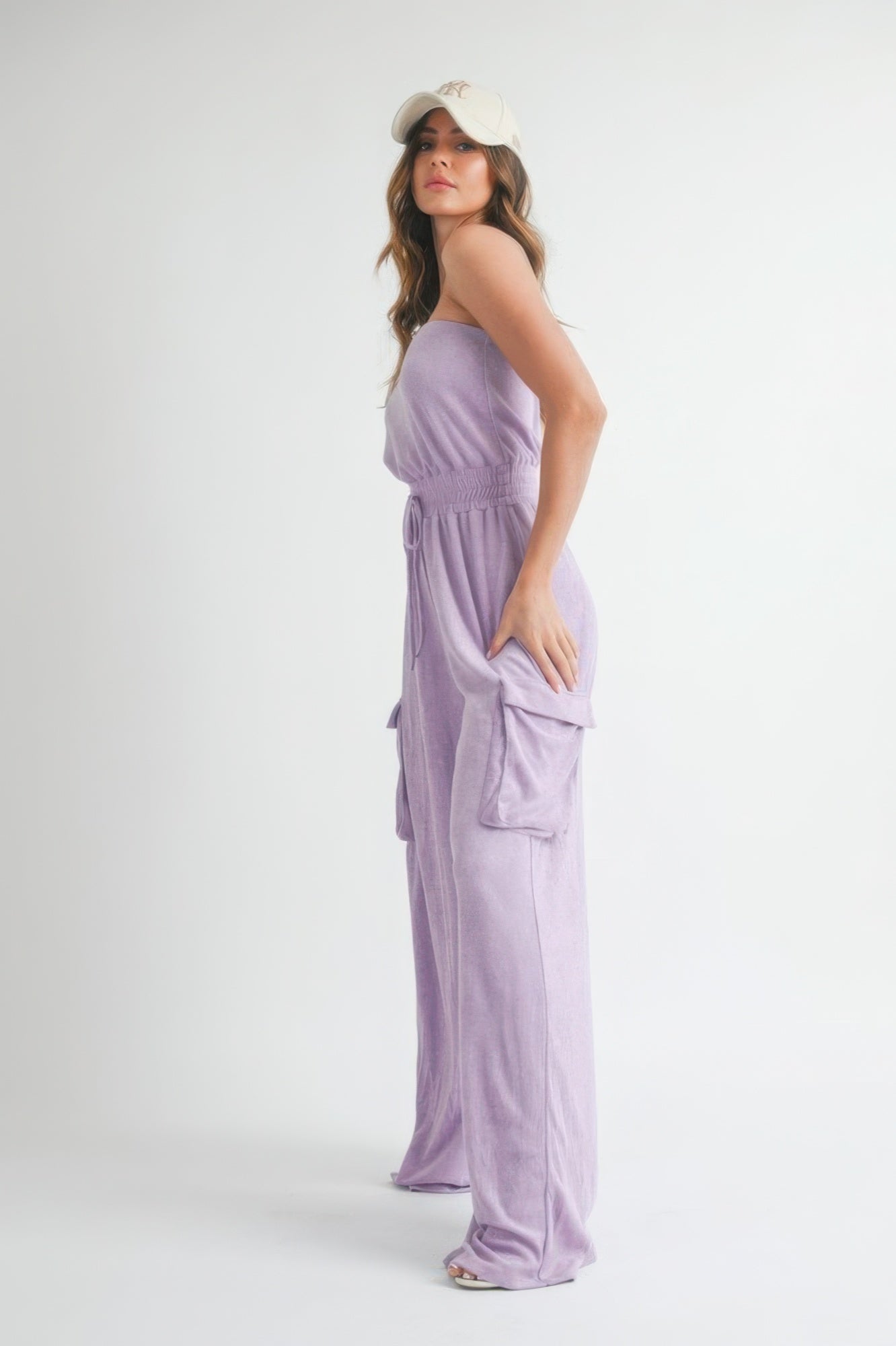 Lavender Tube-Top Wide-Leg Jumpsuit with Cargo Pockets Secondary image