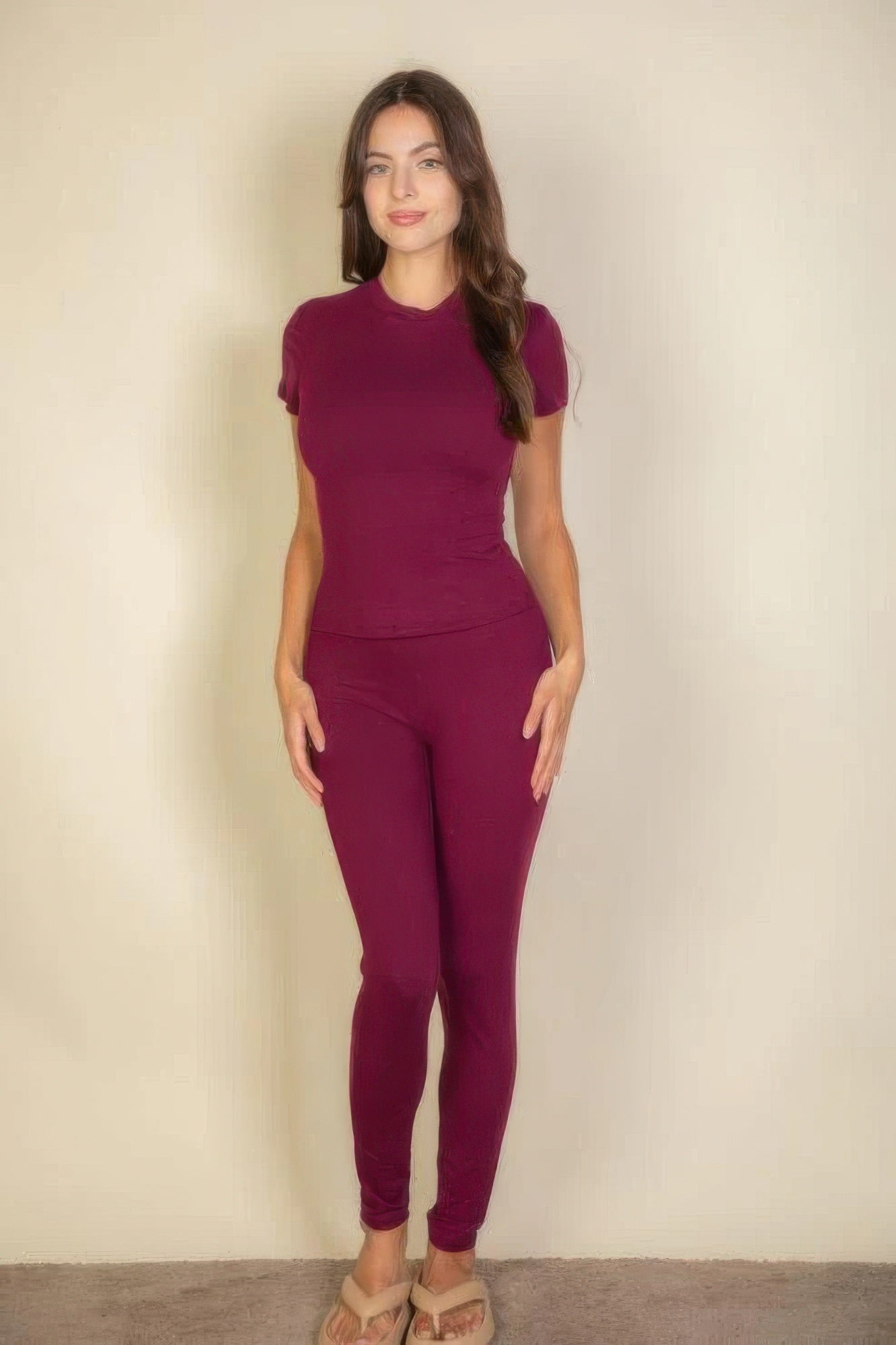 Burgundy Stretch Jersey Leggings Secondary image