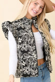 Floral Velvet Embroidered Denim Puffer Vest