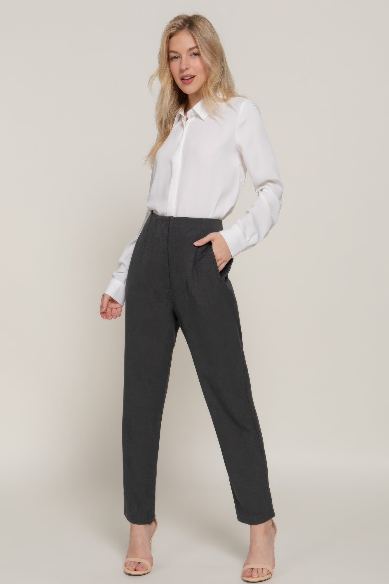 Heather Charcoal High-Waisted Pintuck Pants Secondary image