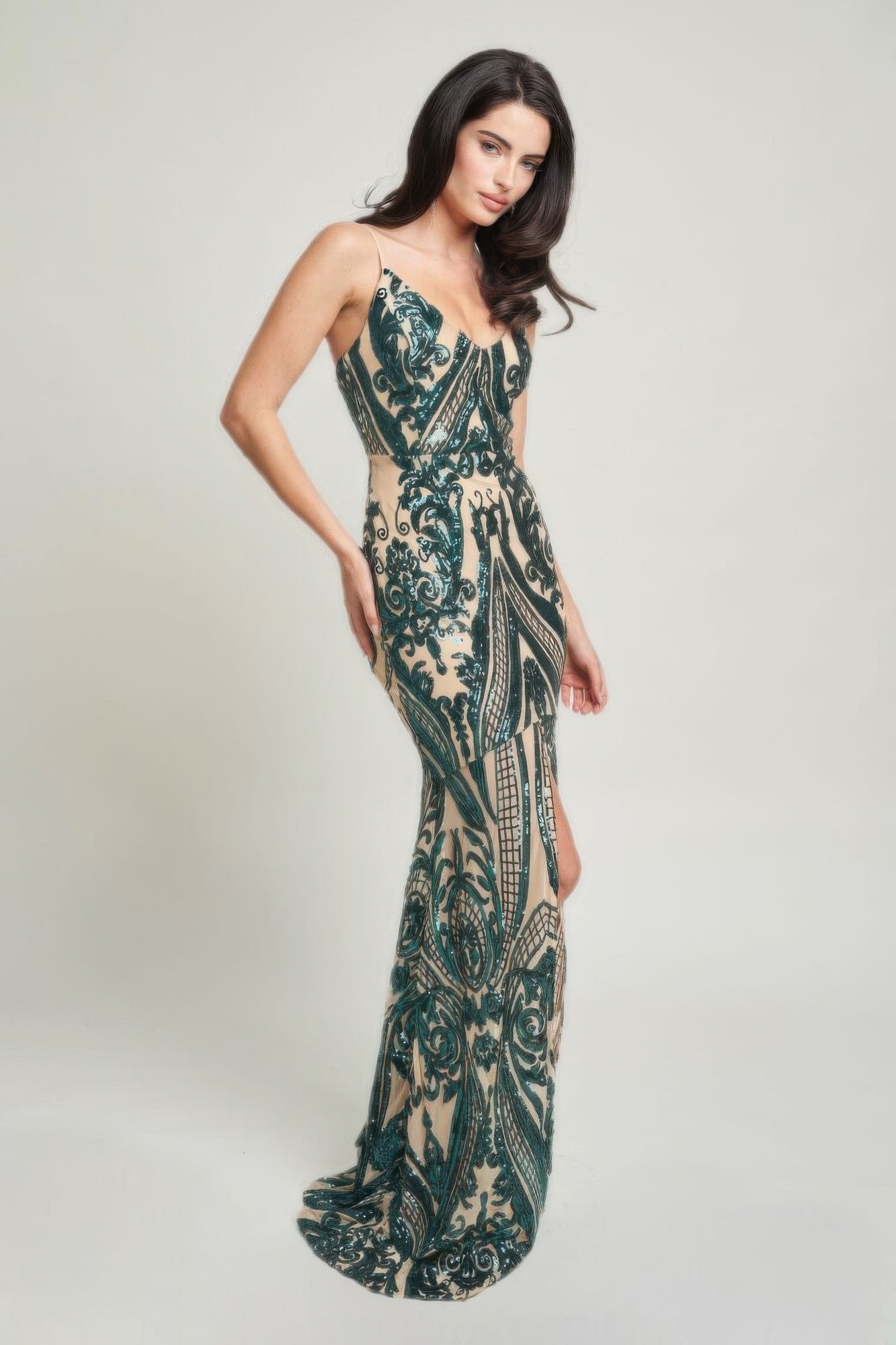 Hunter Green Art Deco Sequin Maxi Dress Secondary image