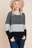 Colorblock Floral Contrast Long Sleeve Top